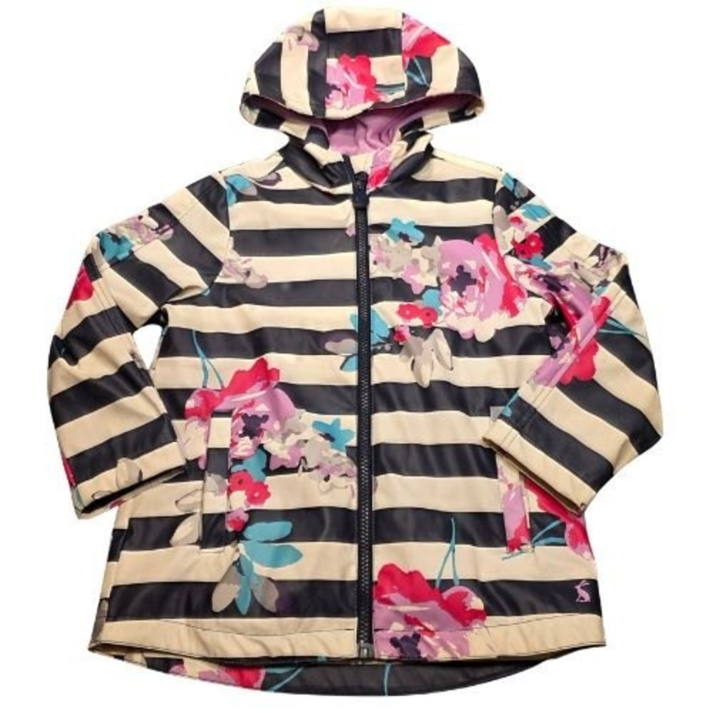 Joules Girls Right as Rain Floral Stripe Fleece Lined Raincoat Size 5 110cm